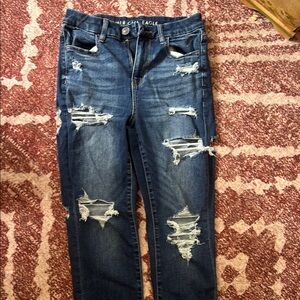 American Eagle Outfitters Women's Blue Distressed Jeans